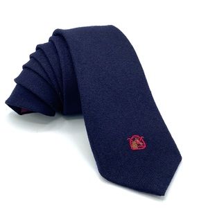 Chaps Ralph Lauren VTG Rare Knit Wool Skinny Tie Navy Blue w Polo Horse Logo HTF